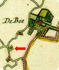 fragment kaart Visscher-Roman 1655, met aangifte van buitenplaats Anderwijk te Koudekerke