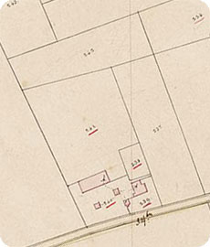 fragment op kadastraal minuutplan van hofstede Buytenhof aan de Dishoekseweg te Koudekerke