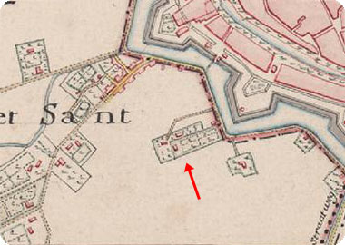 fragment kaart Hattinga met aangifte van het buurtschap 't Zand in 1753
