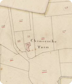 Chineesche tuin aan de buitensingel te Koudekerke op het minuutplan D1 uit 1832