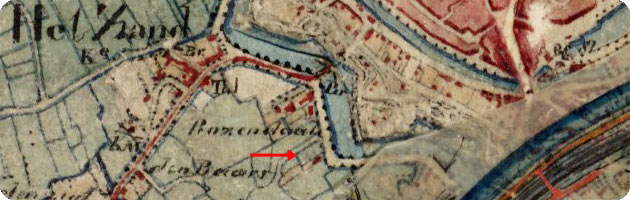 BEBOUWING OP 'T ZAND AAN DE LANGEVIELESINGEL TE KOUDEKERKE OP MINUUTPLAN MIDDELBURG UIT 1857