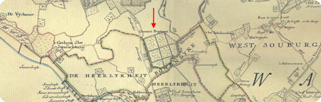 Fragment kaart met buitenplaats grooten boogaard door de gebroeders Hattinga uit 1750