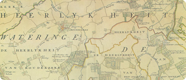 FRAAI WEERGEGEVEN BUITENPLAATSEN OP DIT FRAGMENT VAN EEN KAART OPGENOMEN IN 1750 DOOR J.C.M.HATTINGA  (omgeving Koudekerke)