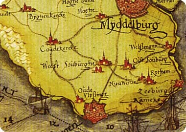 fragment kaart walcheren door Christiaan Grooten uit 1559-1603