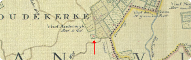 fragment van de kaart van blaue uit 1662 ter hoogte van Koudekerke