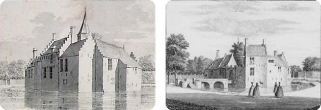 Gravures door Cornelis Pronk omstreeks 1743, van Kasteel Ter Hooge nabij Koudekerke