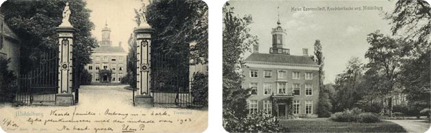 Ingangshek en voorgevel buitenplaats Toornvliet te Koudekerke in 1895 en 1905