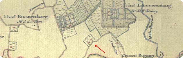 fragment kaart Hattinga  1750, met aangifte van boerderij Torenzicht te Koudekerke