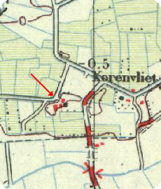 fragment topografische kaart 1949, met aangifte van boerderij 't Troenkhof 