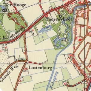 fragment topografische kaart 1962, met aangifte van de voormalige buitenplaats Lustenburg te Koudekerke
