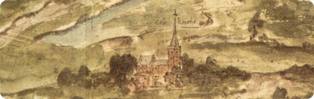 fragment van koudekerke met de grote gotische kerk omstreeks 1550