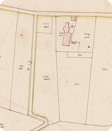 fragment kadastraal minuutplan Koudekerke, met aangifte van boerderij Zwaanweg 7 te Koudekerke
