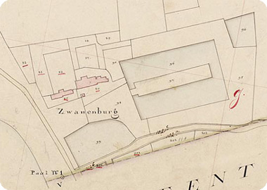 fragment kadastraal minuutplan Koudekerke, met aangifte van buitenplaats Zwanenburg te Koudekerke